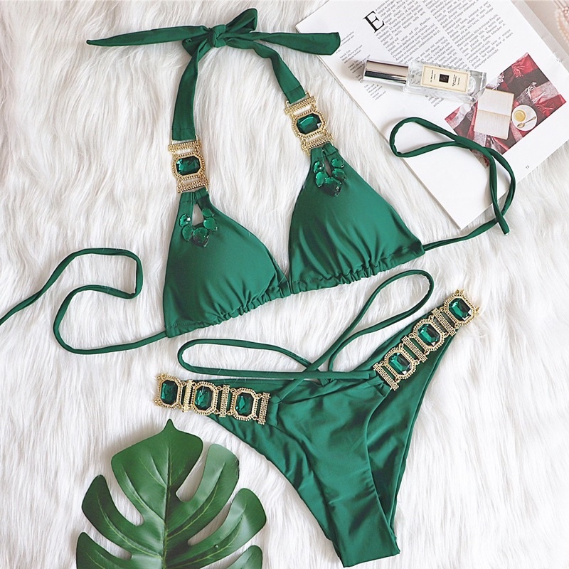 [BKN307] &lt;ÂU&gt; SET BIKINI MIX ĐÁ DÂY EO XANH/HỒNG (CHUN MÔNG)