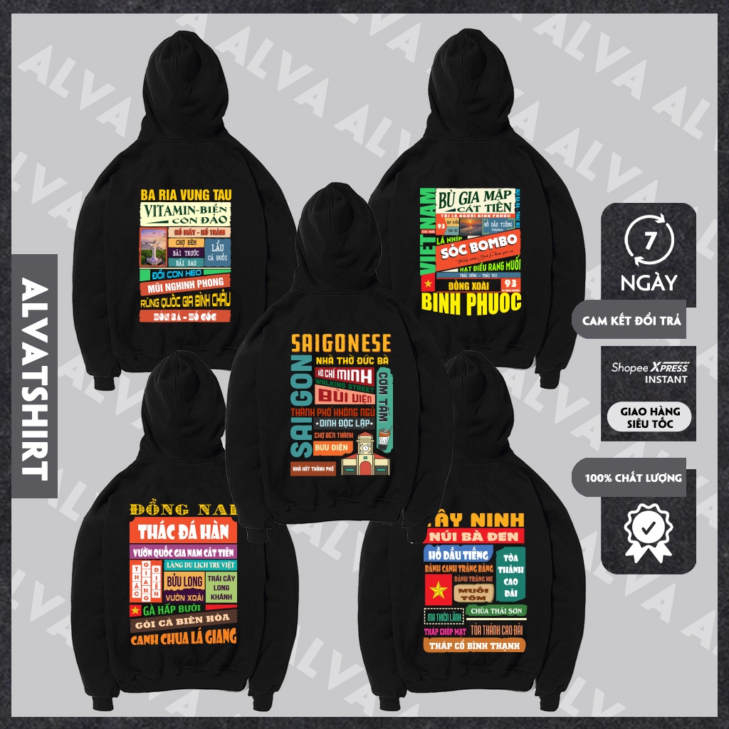 Áo Hoodie Tỉnh Thành Miền Nam Nỉ Bông Unisex Form rộng Alva 63 Tỉnh Thành
