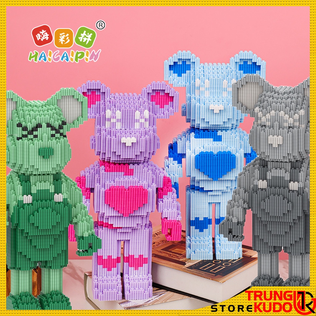 Mô hình Bearbrick lớn hơn 34cm dạng đồ chơi lắp ráp gấu Beabrick làm quà tặng trang trí decor nhà