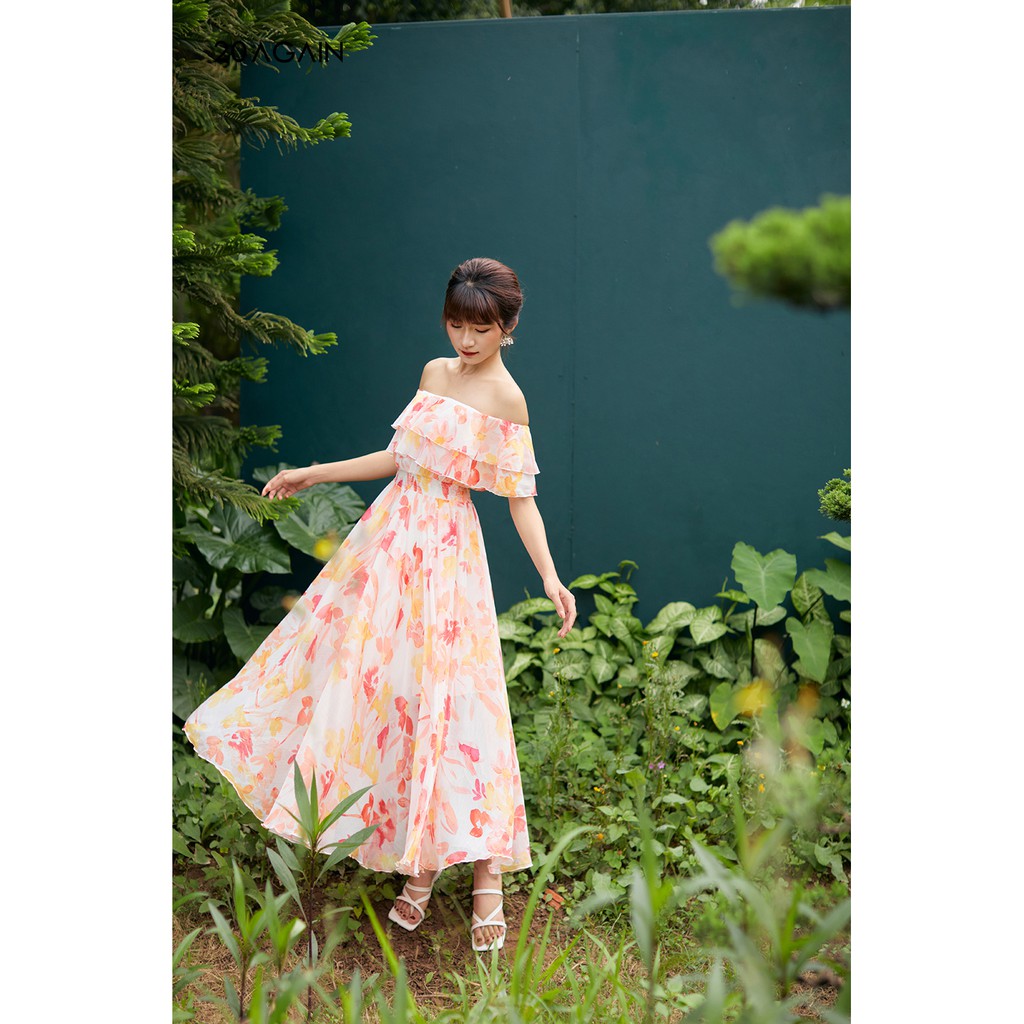 Đầm dài maxi nhún eo 20AGAIN DMC0081 | BigBuy360 - bigbuy360.vn