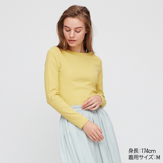 Áo thun tăm nữ dài tay cổ tròn xinh xắn của UNIQLO .