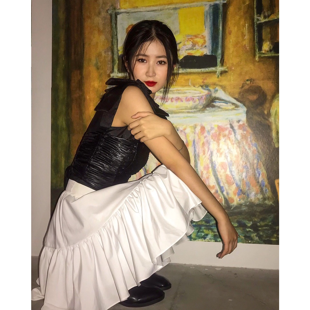 Hàng thiết kế áo tafta dây nơ NHG 𝑹𝒐𝒛𝒆 𝑩𝒍𝒂𝒄𝒌 𝑻𝒐𝒑