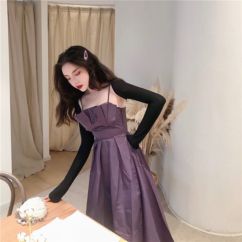 Đầm nữ dáng xòe dài hai dây Emilyshop (kèm áo ngoài)