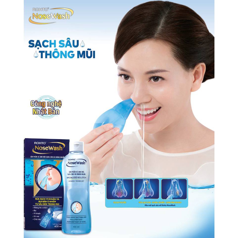 Bộ sản phẩm vệ sinh mũi Rohto NoseWash (1 bình vệ sinh mũi Easy Shower và 1 bình dung dịch 400 ml)