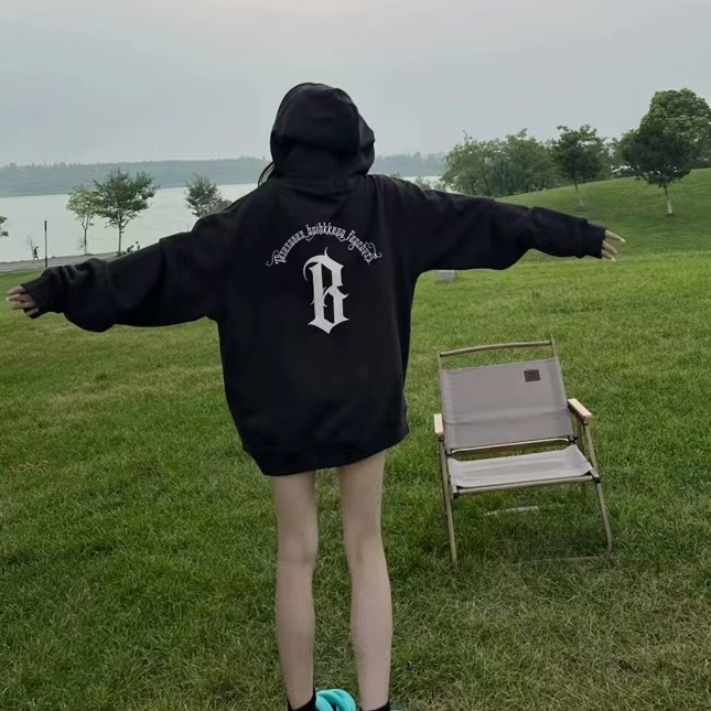 Áo hoodie ZHELIHANGFEI tay dài dáng rộng in họa tiết phong cách đi học thời trang trẻ trung