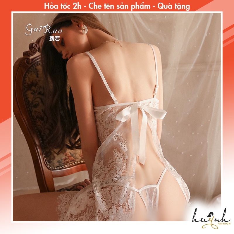 Đầm Ngủ Hai Dây Ren Phối Nơ Gợi Cảm Cao Cấp GUIRUO - N67