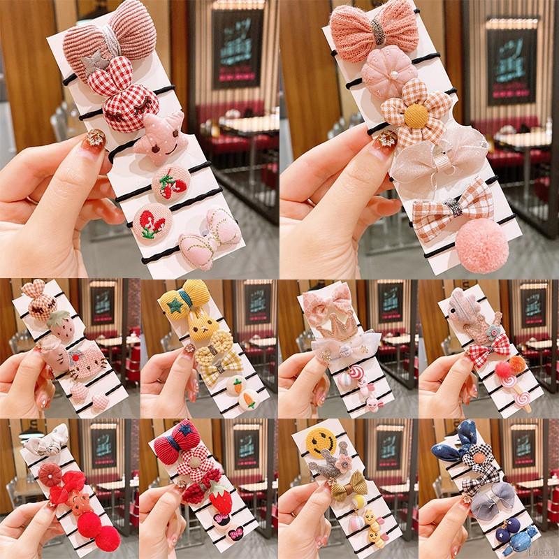 Set 6 Dây Cột Tóc Phối Hình Trái Cây / Hoa / Trái Cây Dễ Thương Dành Cho Bé Gái