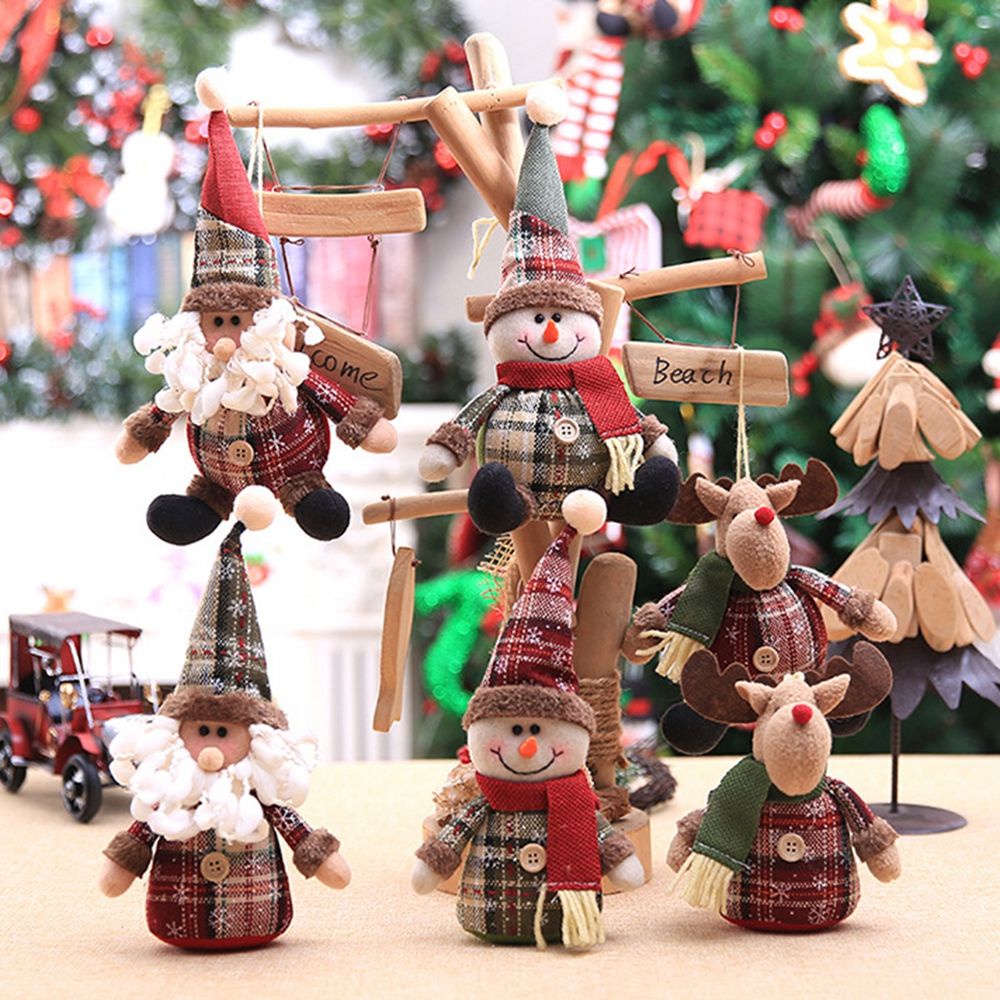 Búp bê treo nhồi bông họa tiết tuần lộc người tuyết trang trí nội thất nhà cửa dịp Giáng sinh