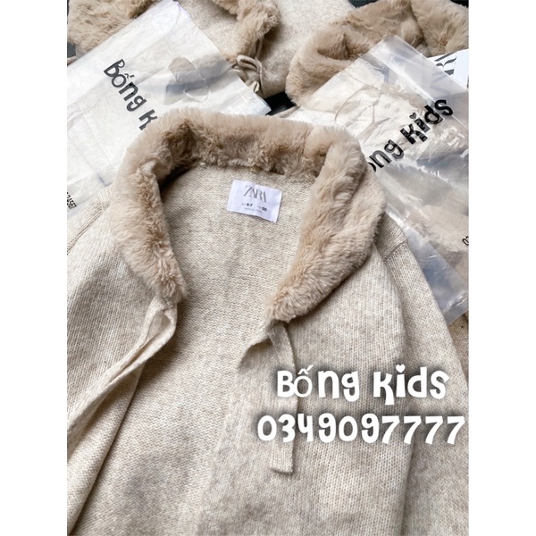 Áo Cardigan Bé Gái Cổ Lông Be ZR