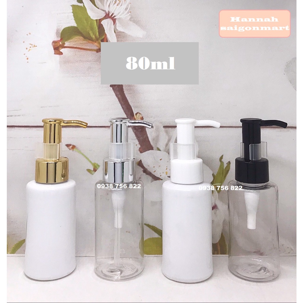Chai pet mỹ phẩm vai ngang 80ml vòi ấn xà bông - Chai chiết mỹ phẩm 80ml