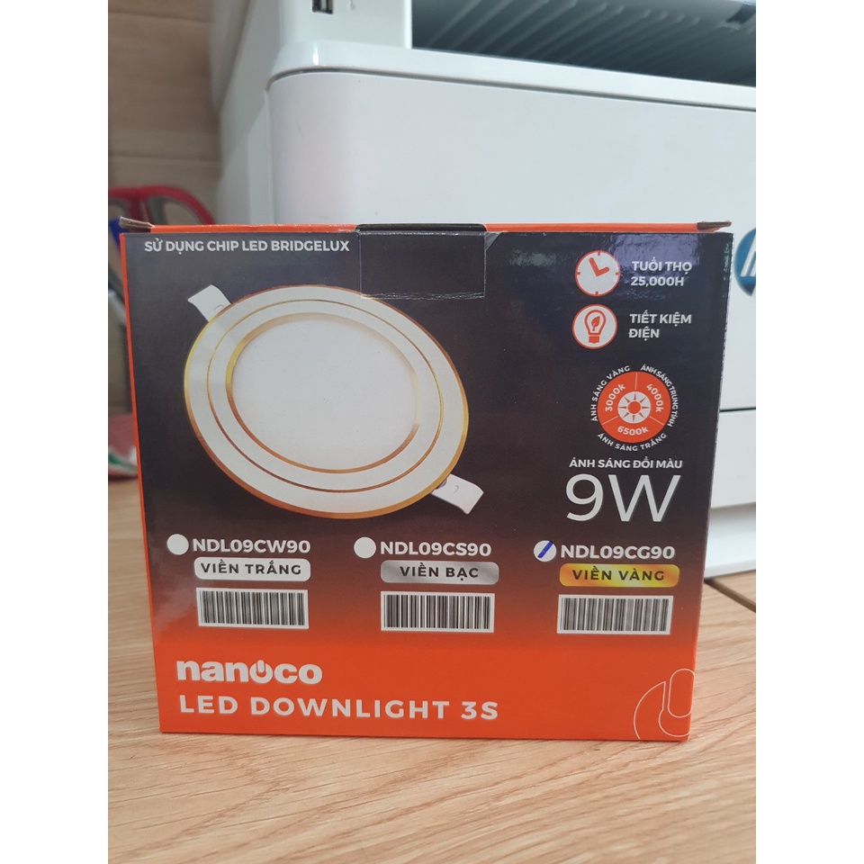 Đèn LED âm trần 9W 12W Viền Vàng Nanoco NDL096G90/NDL126G110
