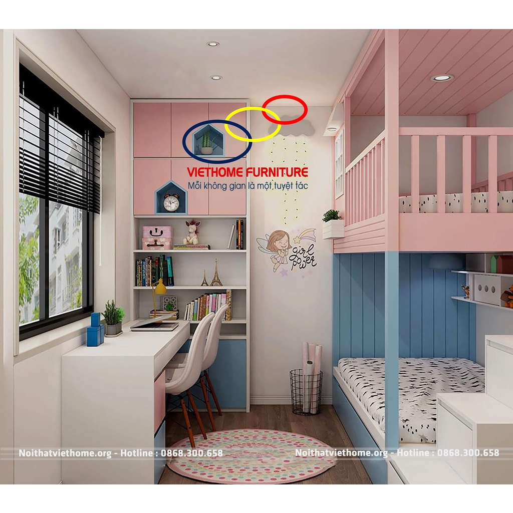 Giường tầng dành cho bé trai và bé gái đẹp hiện đại Viethome - Nôi thất Viethome bảo hành & bảo trì sản phẩm 6 năm