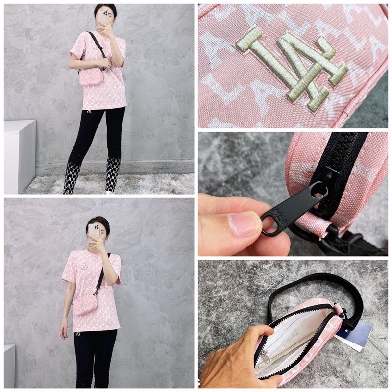 Túi Đeo Chéo Nam MLB NY Hàng Xuất Dư - Túi Xách Đeo Chéo Mini Bag Nam Nữ Pink Full Tag Code