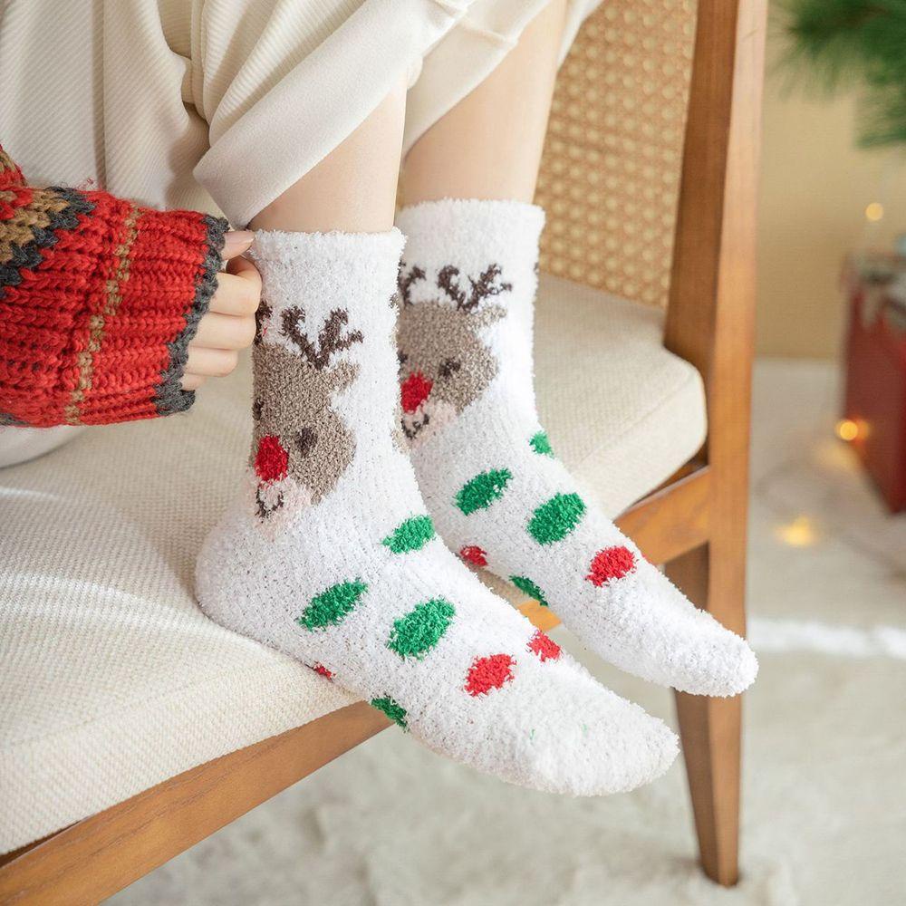 Vớ Nhung San Hô Họa Tiết Kẻ Sọc / Người Tuyết Hoạt Hình Đơn Giản Sáng Tạo