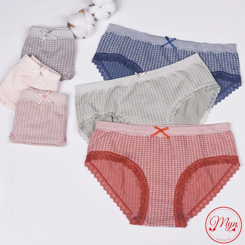 QUẦN LÓT COTTON KẺ CARO KHÁNG KHUẨN CHỐNG VIÊM MỀM MẠI CHẤT ĐẸP MÃ 8818