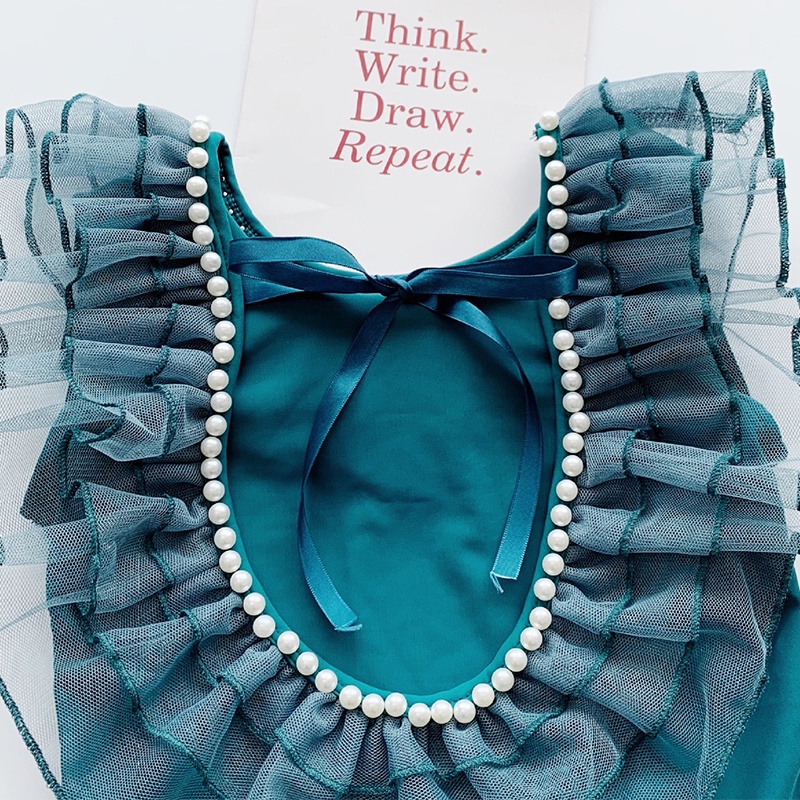 Bộ Đồ Bơi Hở Lưng Phối Ren Kiểu Công Chúa Dễ Thương Cho Bé Gái