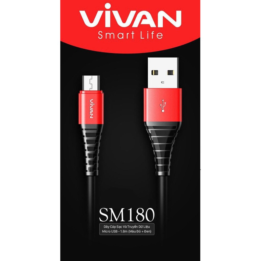 Cáp Sạc Nhanh Micro USB VIVAN SM180 2A – 1 mét 8