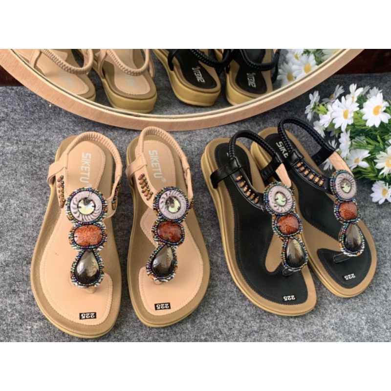 Sandal xỏ ngón MAILIAA 001 quai kẹp đính đá thổ cẩm