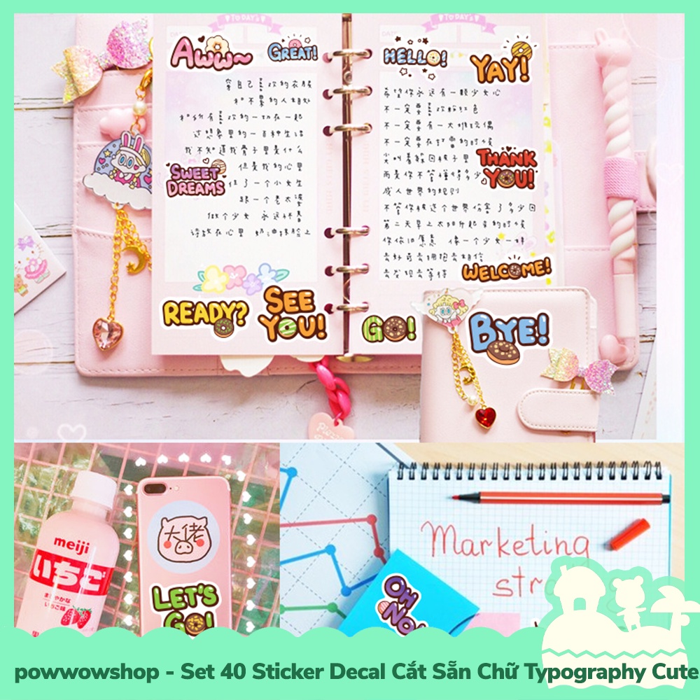 [Sẵn VN - Hỏa Tốc] Set 40 Sticker Mini Decal Dán Trang Trí Vật Dụng Mẫu Chữ Typography Cute Days