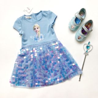 Váy elsa xanh lấp lánh cho bé gái