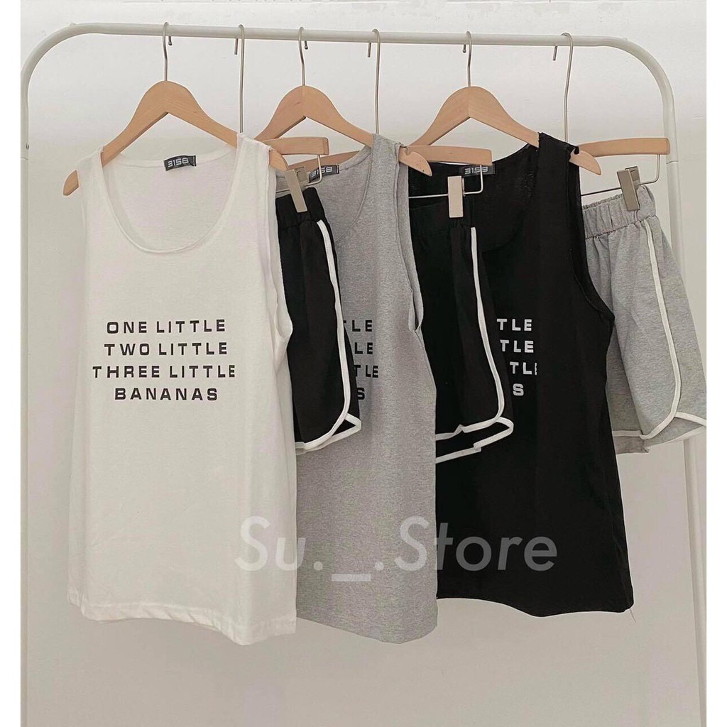 Set bộ tanktop chữ 3 màu - Set bộ đồ ngắn nam nữ áo tanktop freesize phom rộng dáng suông chất thun co giãn C391