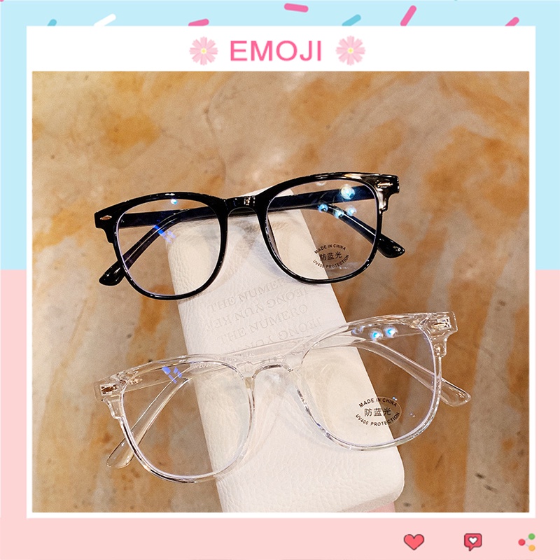 Kính giả cận nam nữ gọng vuông chống ánh sáng xanh phong cách Hàn Quốc mắt kính không độ EMOJI 012