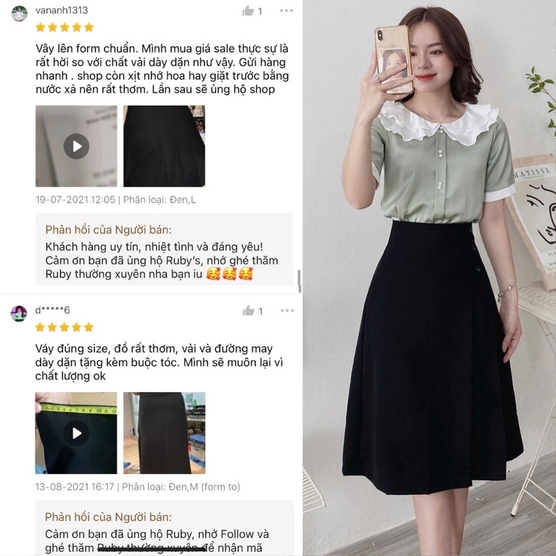 (SIÊU SALE) Chân Váy Công Sở Xòe _ Phối 3 khuy Cách điệu. Dáng Dài Qua Gối