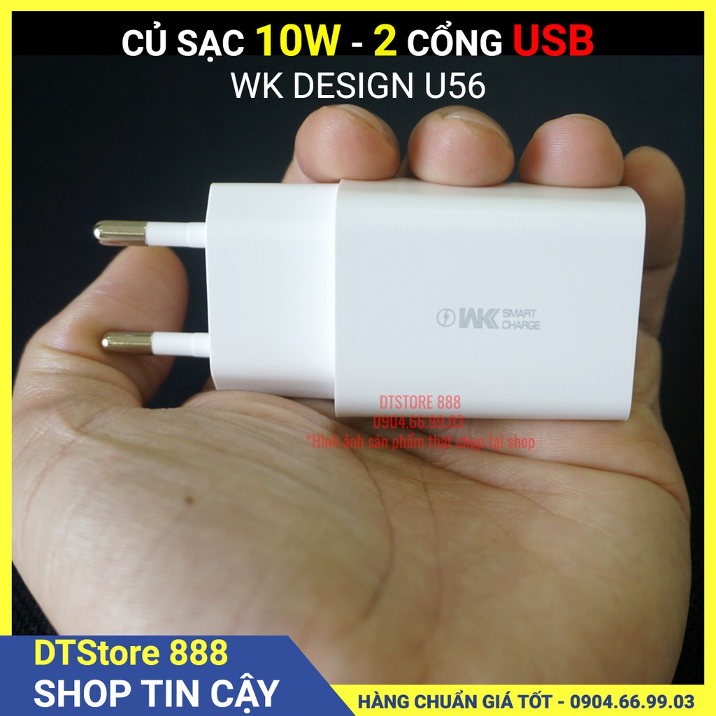 Củ sạc nhanh 2 cổng USB-  WK Design WP-U56, công suất 10W (5V-2A)