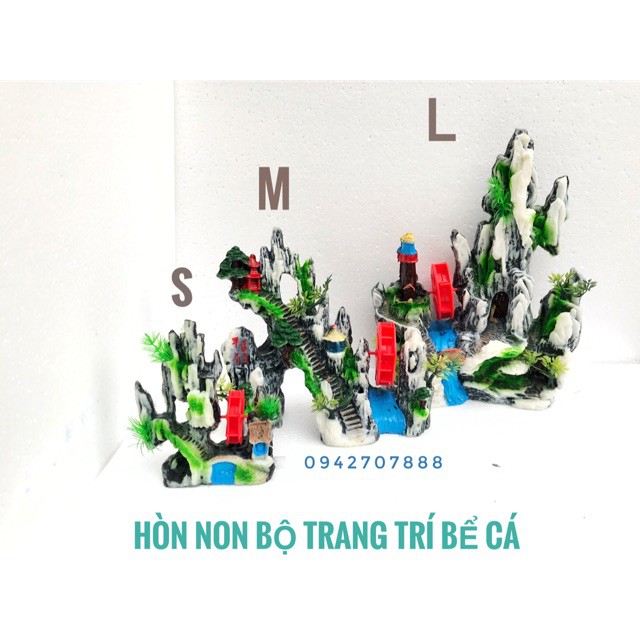 Mô hình cối xay gió núi đá trang trí bể cá_Trang trí bể cá cảnh, hồ cá