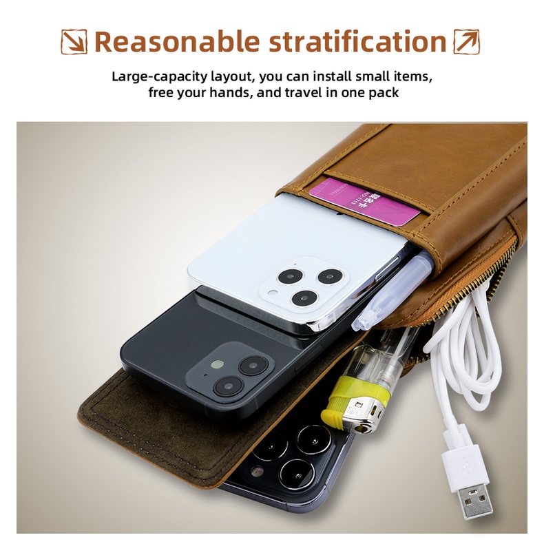 Túi da PU đựng điện thoại di động 7.2 inch có khóa kéo