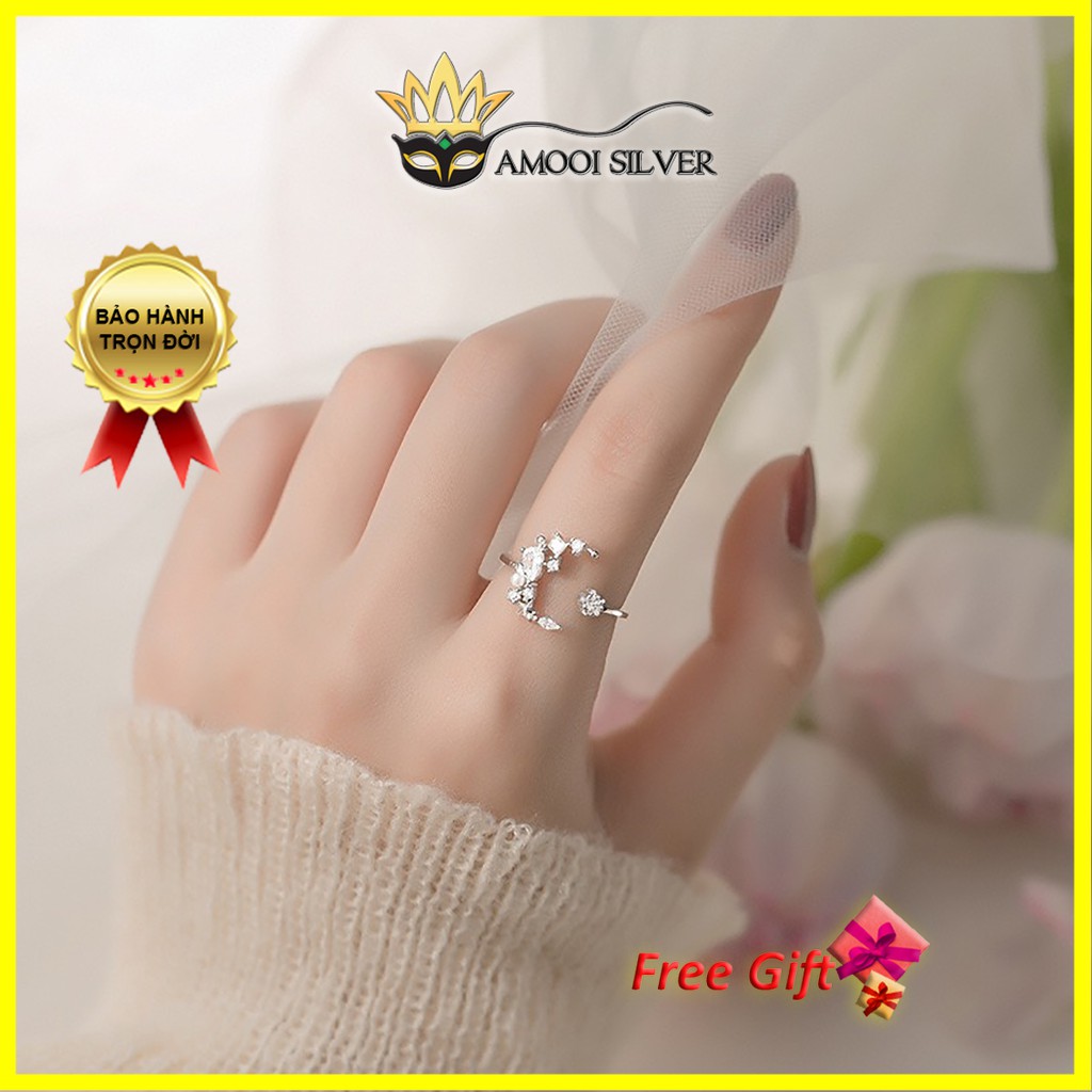 Nhẫn bạc S925 freesize mặt trăng ngọc ngà - Amooi Silver AN82
