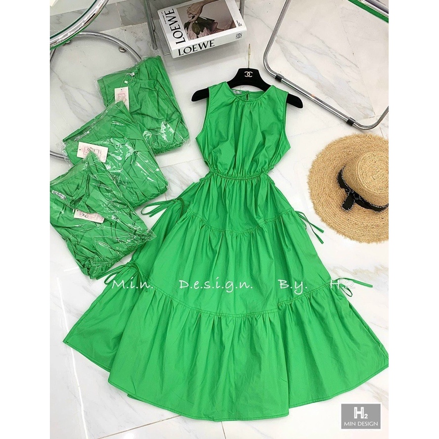 Đầm Xòe Lụa Nhún Bèo Tầng Hở Eo