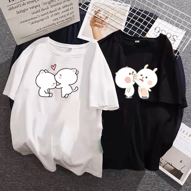 Áo đôi in hình thỏ béo, Áo đôi nam nữ, Áo thun Unisex From rộng, chất đẹp mặc không xù - MODY