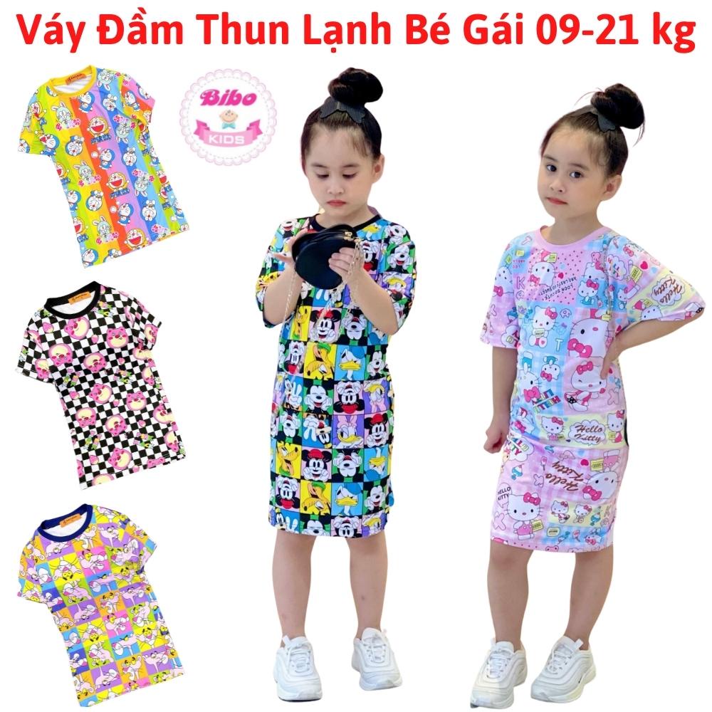 Váy Cho Bé Gái 9-22 Kg Set Váy Đầm Suông Vải Thun Lạnh 3D Cho Bé 1-6 Tuổi In Hoạt Hình Hot Trend Xinh Đẹp