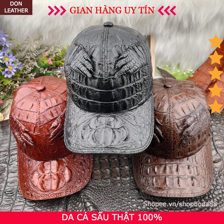 Mũ Da Cá Sấu Thật, Nón Cá Sấu Da Bàn Tay Free Size Hàng Thủ Công Làng Nghề ( Nâu Cafe, Đen, Nâu Đỏ )
