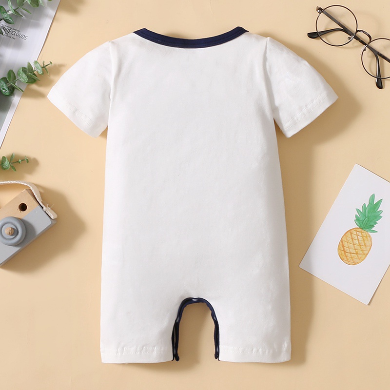 Bộ Áo Liền Quần Bằng Cotton Tay Ngắn In Họa Tiết Cà Vạt Quý Ông Cho Bé Trai Sơ Sinh
