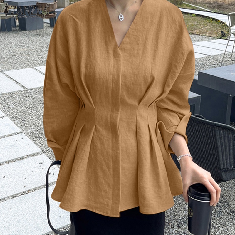Áo kiểu Zanzea dài tay cổ chữ V thời trang cho nữ