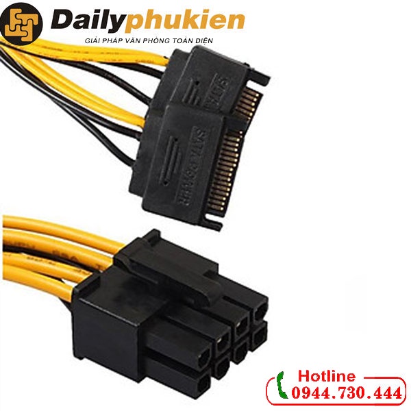 Cáp nguồn 2 Sata sang 8 pin 6+2 cho card đồ họa dài 20Cm
