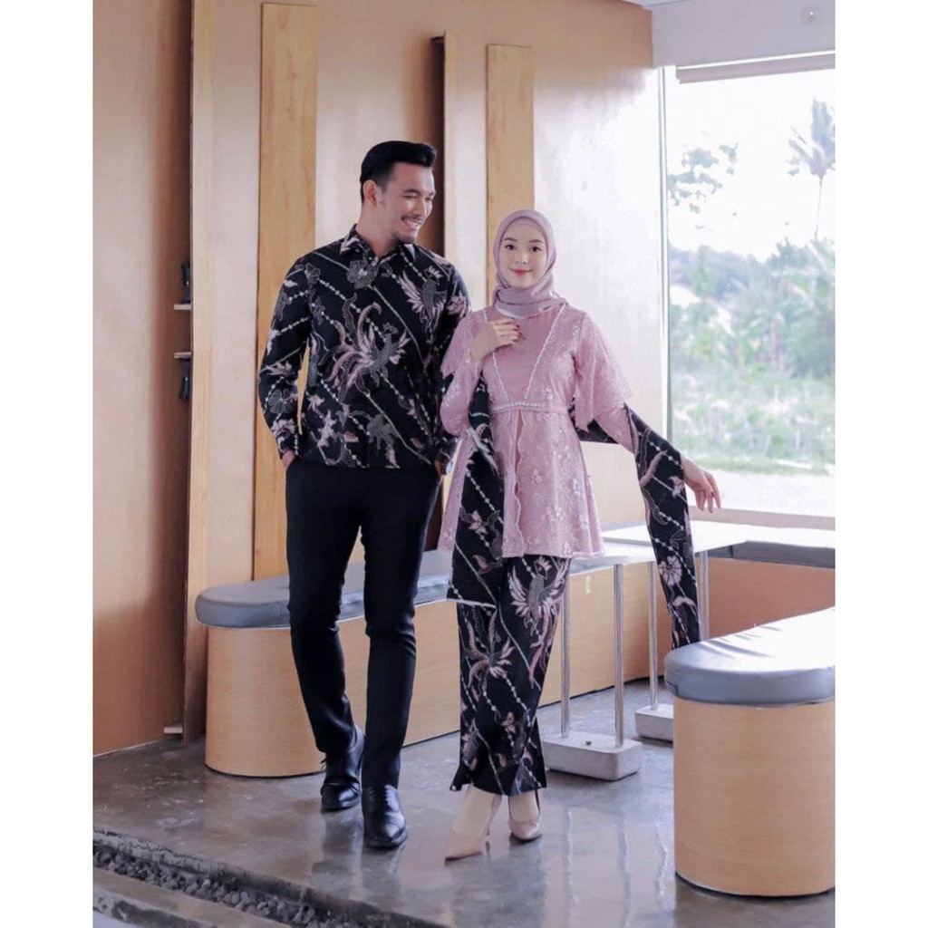 Kebaya Cặp Đôi Áo Sơ Mi Nam Nữ Bằng Cotton Bán Hàng Trước Kiểu Pháp DEVINDA BATIK