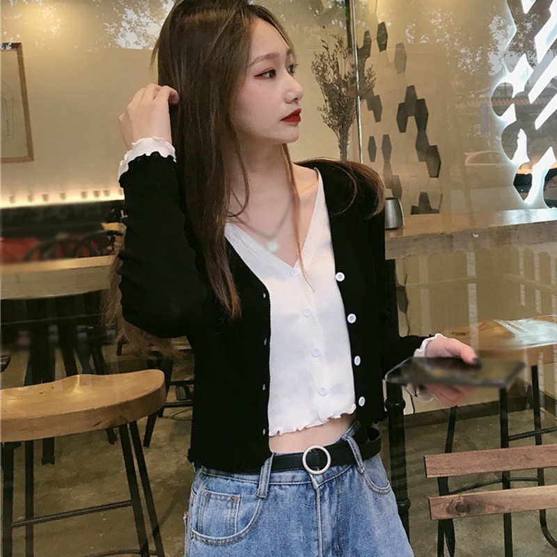 Áo Cardigan Dài Tay Cổ Chữ V Phối Ren Giả Hai Lớp Thời Trang Cho Nữ | BigBuy360 - bigbuy360.vn