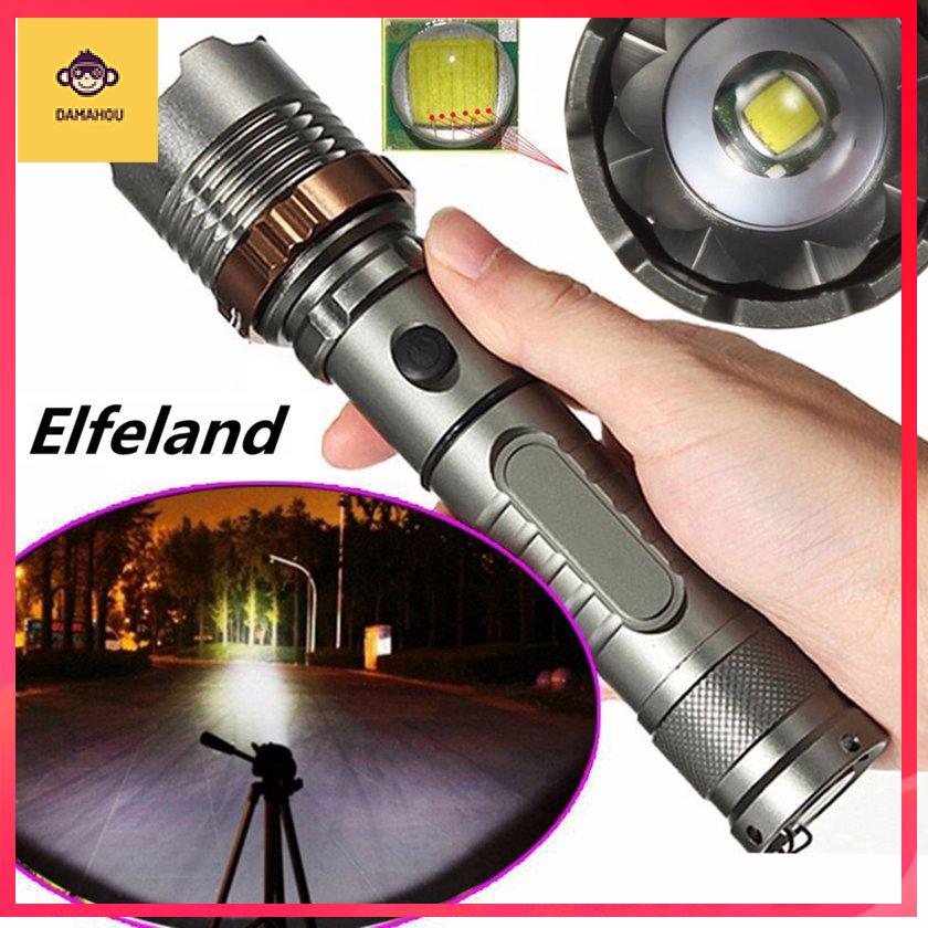 【Trong kho】Elfeland Chiến thuật quân sự T6 Đèn pin LED Pin Power Zoomable Torch