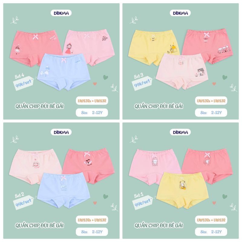 SET 3 QUẦN ĐÙI CHIP BÉ GÁI DOKMA (7 - 30kg)