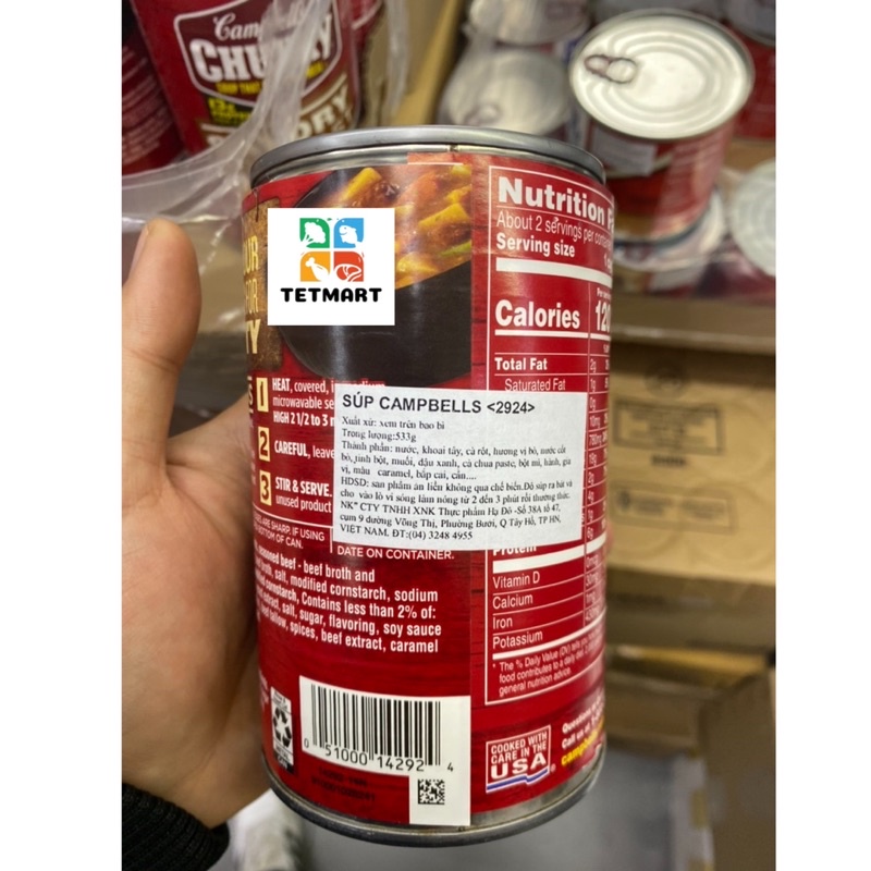 Súp thịt bò hầm rau củ quả healthy size to 533g, NK Mỹ, hãng Campbells Chunky, Savory Pot Roast, 13g protein và ít béo