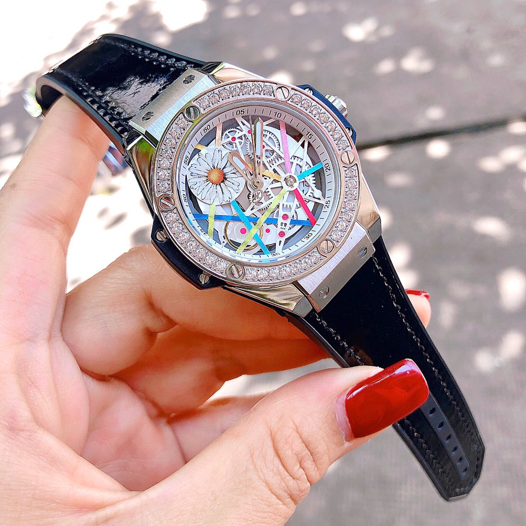 Đồng Hồ Huboler Nữ Dây Da Silicon Đen 36mm Silver Chính Hãng