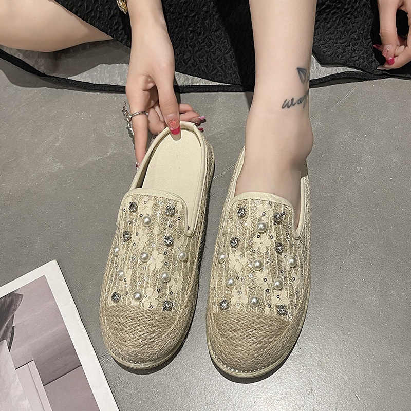 Dép bít mũi IELGY đế thấp đính đá hình hoa xinh xắn cho nữ