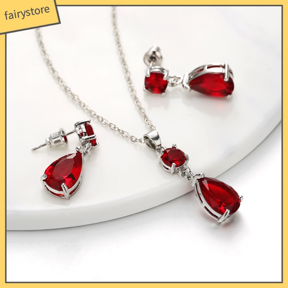 Set dây chuyền và đôi khuyên tai kim loại đính đá thời trang cho nữ