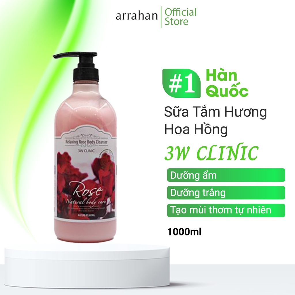 Sữa Tắm Dưỡng Ẩm Hương Hoa Hồng 3W CLINIC Relaxing Body Cleanser Rose 1000ml - 3W099