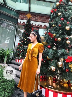 ĐẦM NHUNG THẮT NƠ CỔ