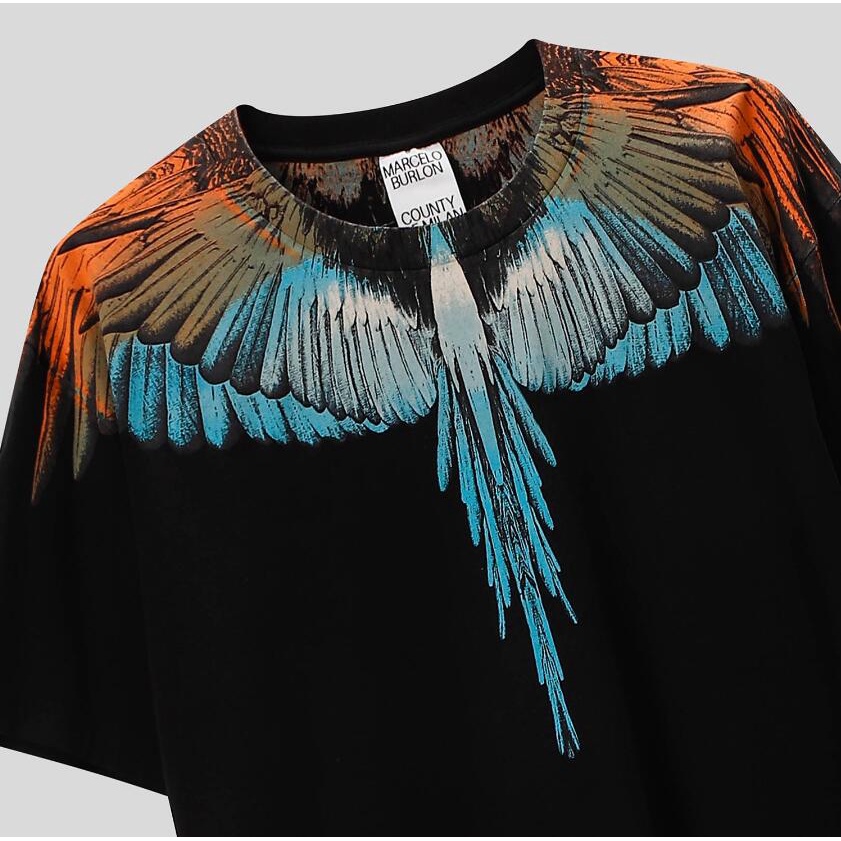 Áo Thun Cotton Ngắn Tay In Hình Đôi Cánh Màu Xanh Và Vàng Thời Trang