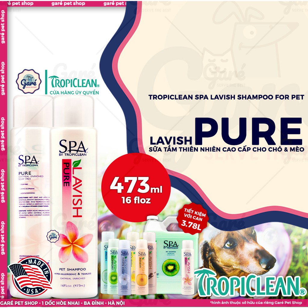 473ml - Sữa tắm SPA Lavish by TropiClean dưỡng lông thiên nhiên 473ml cho Chó và Mèo- TropiClean SPA Lavish Shampoo